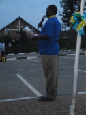Masterful Master of Ceremonies and Past President of the Rotary Club of Kigali-Virunga / Rckv Rwanda Masterjerb Birungi Paul provides concluding remarks at the Kigali Public Library inauguration.